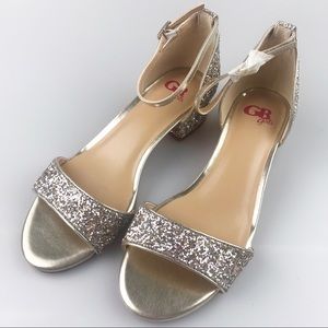 NWOT GB Girls Gold Glitter Block Dress Sandals